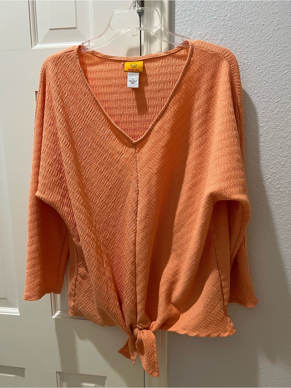 Ruby Rd. Tie-Front V-Neck Blouse in Coral Orange